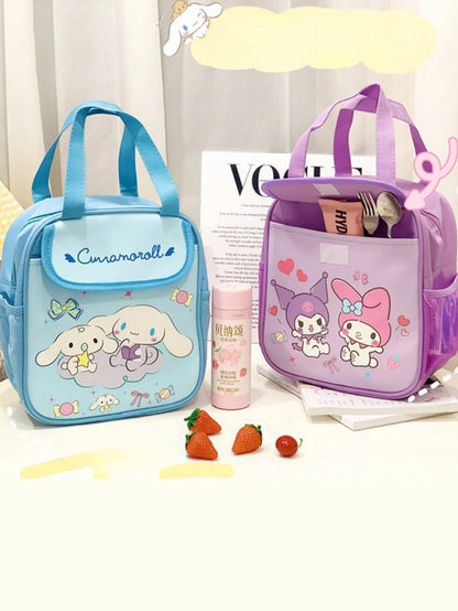 1pc Insulated Fashionable Portable Lunch Bag Cute Cartoon HelloKitty Kuromi Cinnamoroll Design Reusable Lunch Box