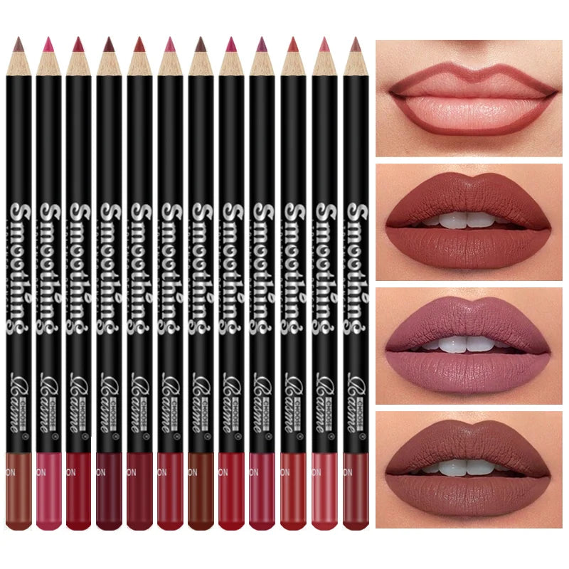 Fashionable, Bold and Beautiful Dress12 pcs Long-Lasting Lipstick Set with Professional Lip Liner Pencil and Matte Lip Gloss for Women Valentine's Day Gifts