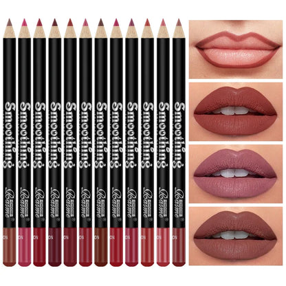 Fashionable, Bold and Beautiful Dress12 pcs Long-Lasting Lipstick Set with Professional Lip Liner Pencil and Matte Lip Gloss for Women Valentine's Day Gifts