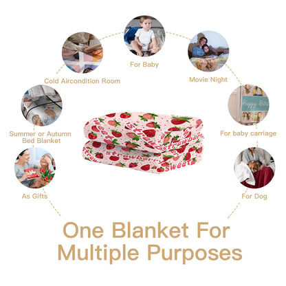 Kawaii Strawberry Blanket – Adorable Pink Flannel Throw for Bed or Sofa, Soft Cozy Blanket Gift for Teens, Girls, or Strawberry - Just The Fly Way