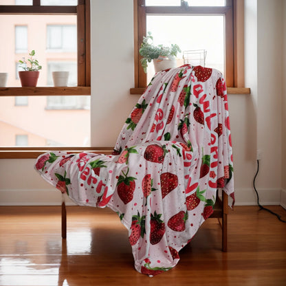 Kawaii Strawberry Blanket – Adorable Pink Flannel Throw for Bed or Sofa, Soft Cozy Blanket Gift for Teens, Girls, or Strawberry - Just The Fly Way
