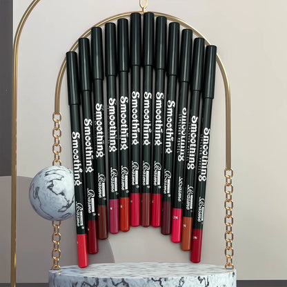 Fashionable, Bold and Beautiful Dress12 Colors Lip Liner Pen Set Fashion Black Rod Waterproof Non-stick Cup Easy To Color Lipstick Pen Makeu