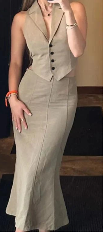Vest Top and Slim Midi Skirt Set, Side Zipper Closure - Just The Fly Way