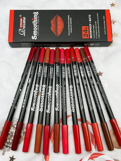 Fashionable, Bold and Beautiful Dress12 pcs Long-Lasting Lipstick Set with Professional Lip Liner Pencil and Matte Lip Gloss for Women Valentine's Day Gifts