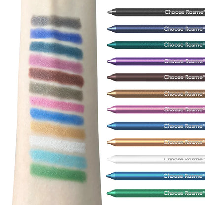 Fashionable, Bold and Beautiful Dress12 Colors Set Glitter & Shimmer Eyeliner Stick Pack - Long-Wearing Blue Tone Eyeliner Pencil with Smooth Application - Versatile