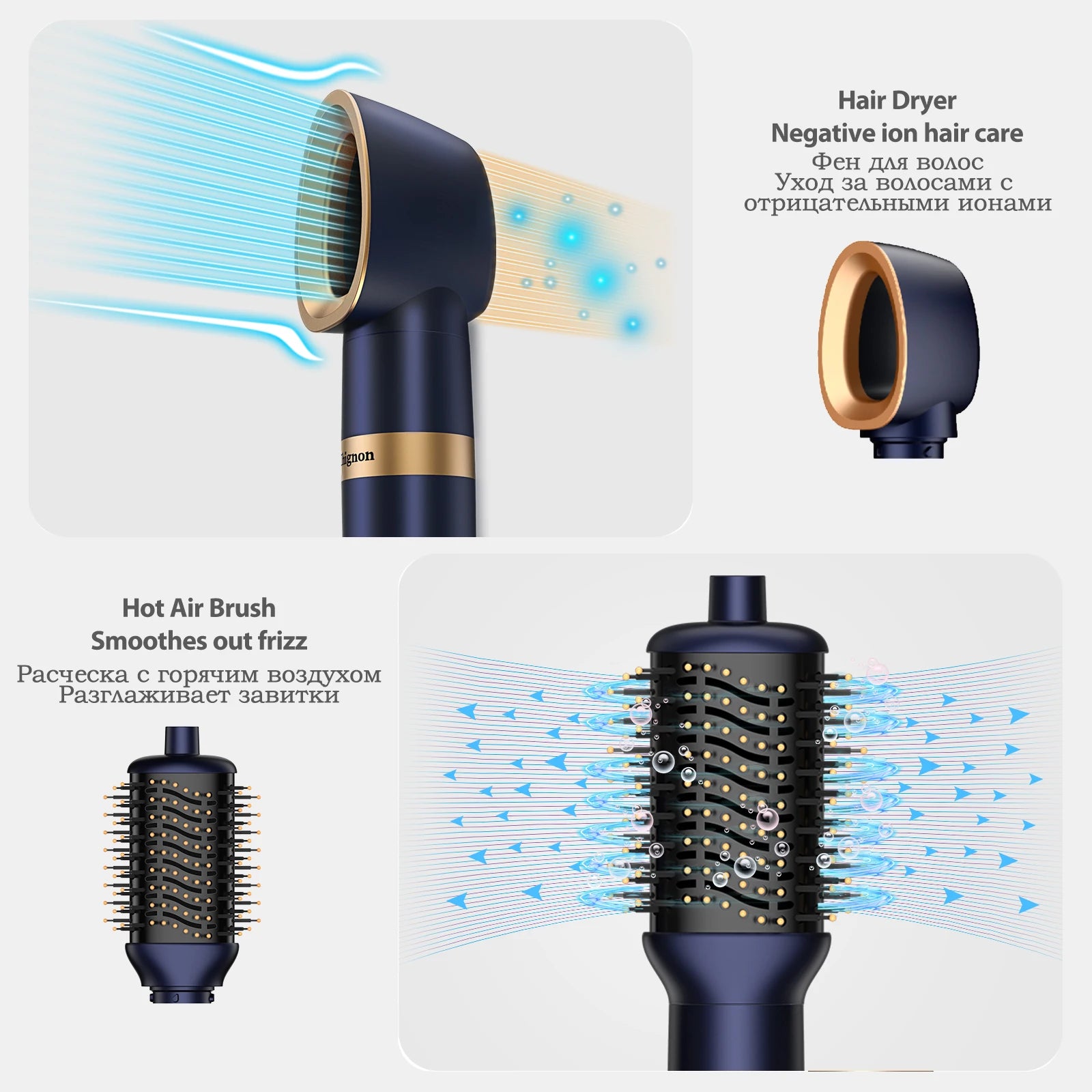 Negative Ion Hair Dryer Wrap 6 in 1 Multi-Styler Powerful Hair Dryer Brush Multi-Styler Auto-Wrap Curlers For Dyson Air wrap - Just The Fly Way