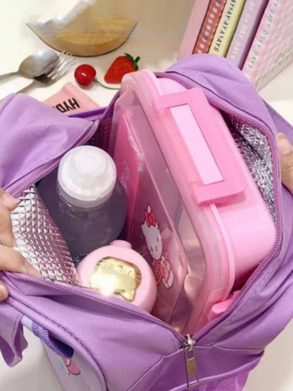 1pc Insulated Fashionable Portable Lunch Bag Cute Cartoon HelloKitty Kuromi Cinnamoroll Design Reusable Lunch Box