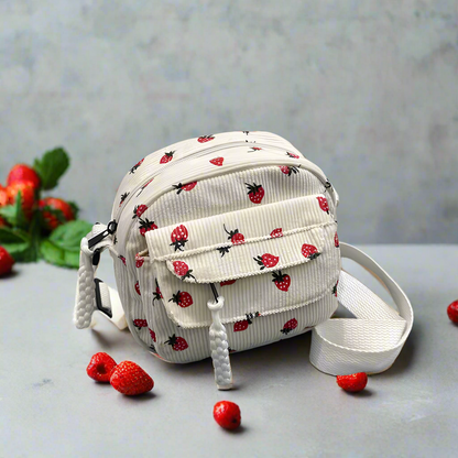 Cute and Trendy Crossbody Bag with Strawberry Print Zipper Closure - Just The Fly Way