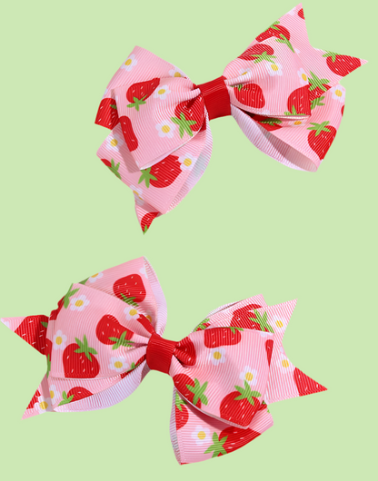Cute Red and Pink 2Pcs Strawberry Bow Hair Clips - Just The Fly Way