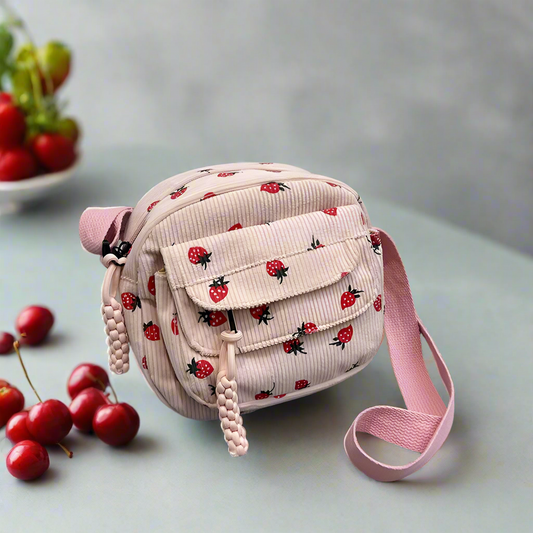 Cute and Trendy Crossbody Bag with Strawberry Print Zipper Closure - Just The Fly Way