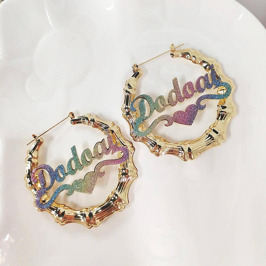Customized Name, Rainbow, Hoop Earrings 40mm-100mm - Just The Fly Way