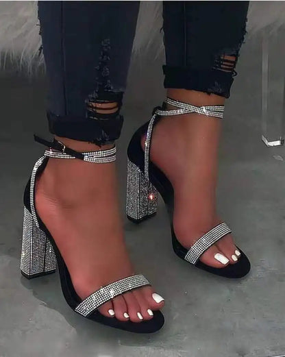 Women's Chunky Heels Buckle Wedding Party Shoes Luxury Sequins Rhinestones Plus Size Platform Sandals for Women 12 44 Size 2022