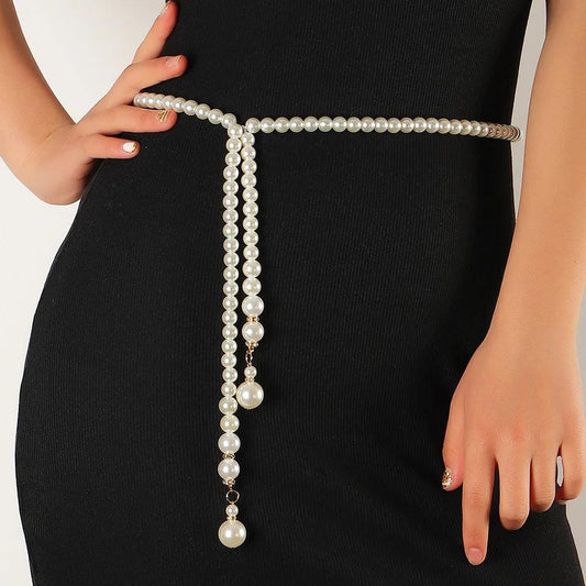 Women's Fashion Thin Waist Belt, Luxury Pearl Chain Waist Chain - Just The Fly Way