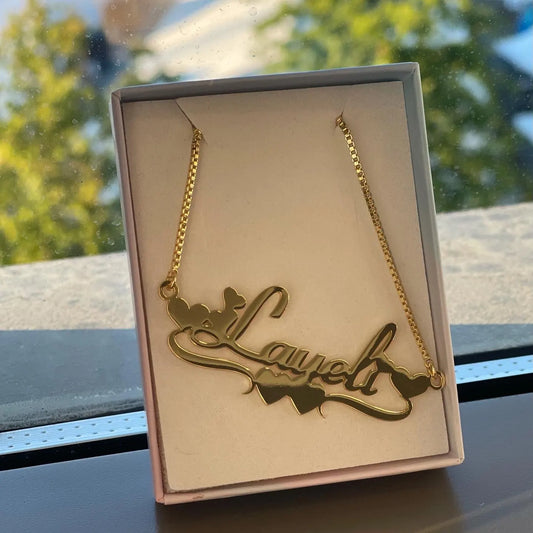 Fashionable, Bold and Beautiful DressDOREMI Stainless Steel Handmade Custom Name Personalized Name Necklaces for Women Jewelry Gold Filled Heart Statement Choker - Just The Fly Way