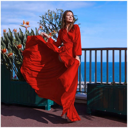 Variations of Women's Bohemian Deep V-neck Dress Open Back, Long Flowing Skirt by Women's Bohemian Deep V-neck Dress Open Back, Long Flowing SkirtApparel & Accessories > Clothing > Dresseshigh-quality-autumn-dress-europe-and-america-new-womens-bohemian-deep-v-neck-dress-open-long-swing-long-skirt-dress-wholesaleDress