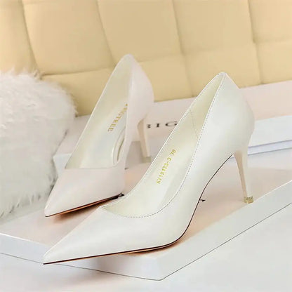 Fashion Women's Pointed Toe Pumps Soft Leather High Heels Slip-On Candy Colored 7.5/10.5cm Shoes