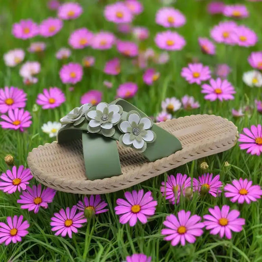 Shine On Floral Summer Slippers for Women – Stylish Non-Slip Sandals with Gold, Silver, Moissanite & Amethyst Accents - Just The Fly Way