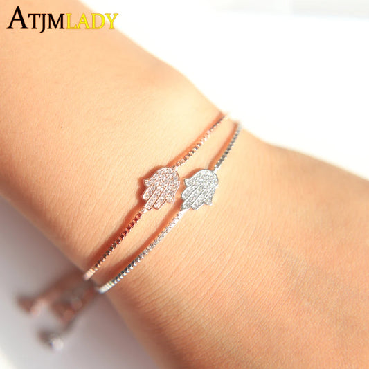 Shine On! Adjustable 925 Sterling Silver Evil Eye & Hamsa Hand Bracelet for Women - Just The Fly Way