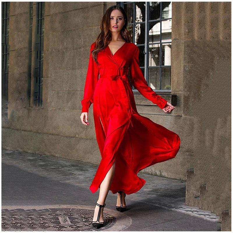 Variations of Women's Bohemian Deep V-neck Dress Open Back, Long Flowing Skirt by Women's Bohemian Deep V-neck Dress Open Back, Long Flowing SkirtApparel & Accessories > Clothing > Dresseshigh-quality-autumn-dress-europe-and-america-new-womens-bohemian-deep-v-neck-dress-open-long-swing-long-skirt-dress-wholesaleDress