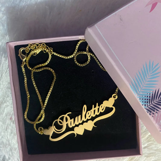 Fashionable, Bold and Beautiful DressDOREMI Stainless Steel Handmade Custom Name Personalized Name Necklaces for Women Jewelry Gold Filled Heart Statement Choker - Just The Fly Way
