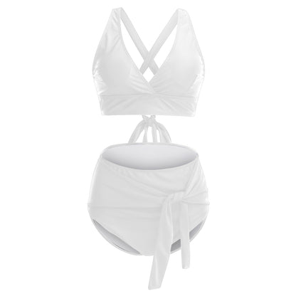 2023 Womens Swimwear High Waist Bikini Solid Color Plus Size Big Breast Swimsuit Strappy Bather Swimming Wear Bathing Suit - Just The Fly Way