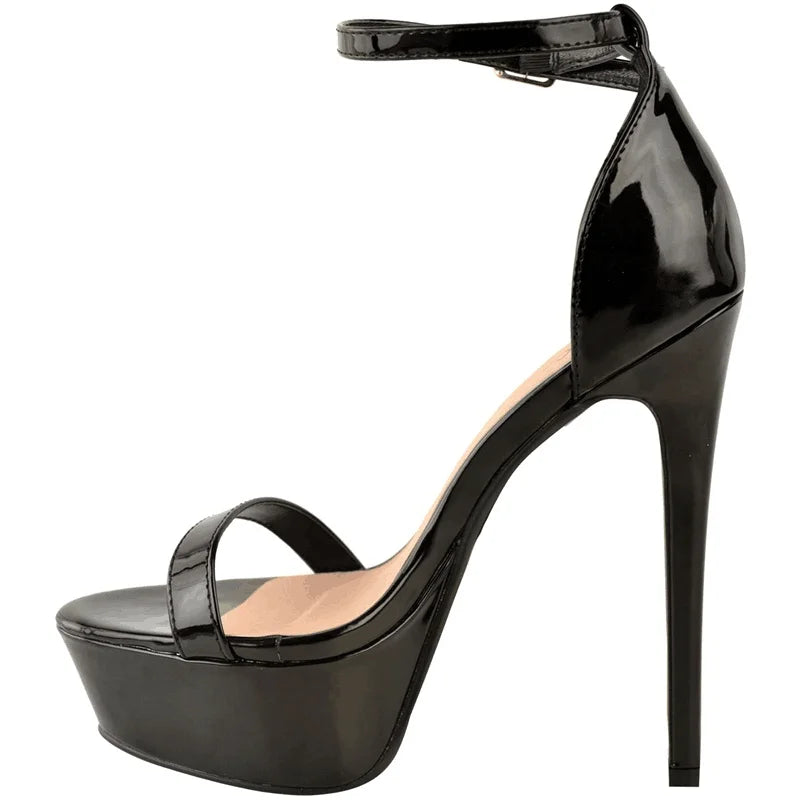 Fashionable, Bold and Beautiful DressWomen Sandals Sexy 14cm Supper High Heels Patent Leather Nighclub Platform Open Toes Sandals Party Red Wedding Shoes Plus Size