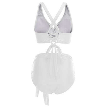 2023 Womens Swimwear High Waist Bikini Solid Color Plus Size Big Breast Swimsuit Strappy Bather Swimming Wear Bathing Suit - Just The Fly Way