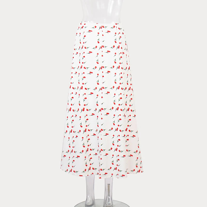 Skirts for Women Floral Printed Casual Elegant 2024 Spring Summer White Temperament Satin A-line Maxi Skirt Womans - Just The Fly Way