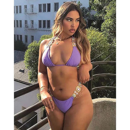 Solid-Color Bikini With Rhinestones and a Flattering Push-up Design - Just The Fly Way