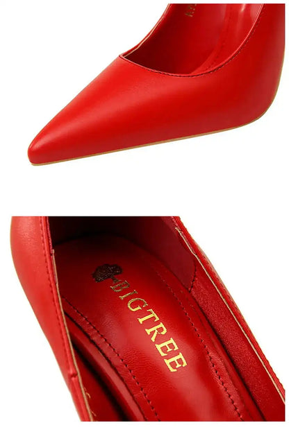 Fashion Women's Pointed Toe Pumps Soft Leather High Heels Slip-On Candy Colored 7.5/10.5cm Shoes