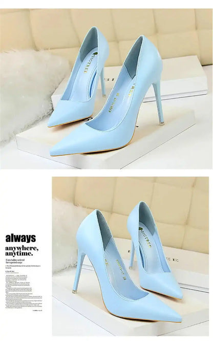 Fashion Women's Pointed Toe Pumps Soft Leather High Heels Slip-On Candy Colored 7.5/10.5cm Shoes