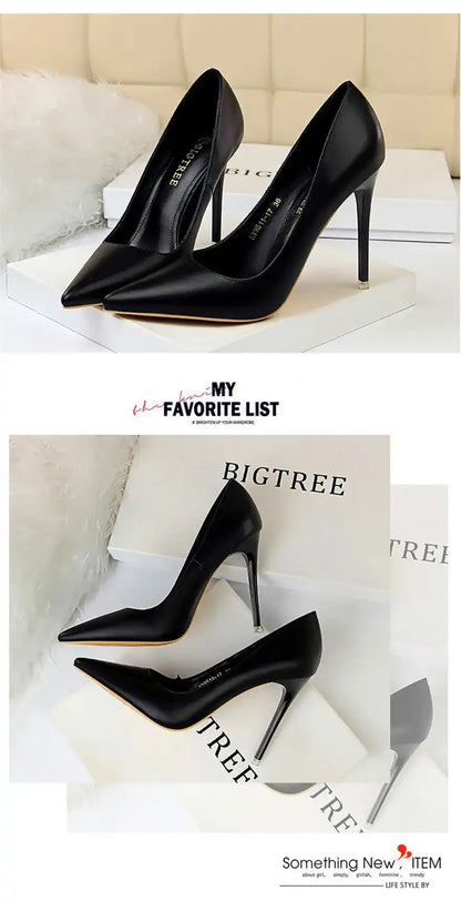 Fashion Women's Pointed Toe Pumps Soft Leather High Heels Slip-On Candy Colored 7.5/10.5cm Shoes