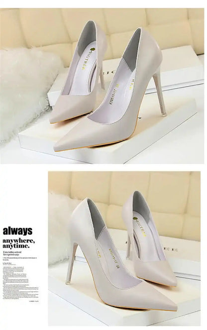 Fashion Women's Pointed Toe Pumps Soft Leather High Heels Slip-On Candy Colored 7.5/10.5cm Shoes