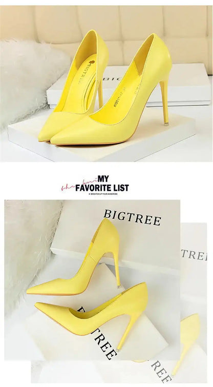 Fashion Women's Pointed Toe Pumps Soft Leather High Heels Slip-On Candy Colored 7.5/10.5cm Shoes