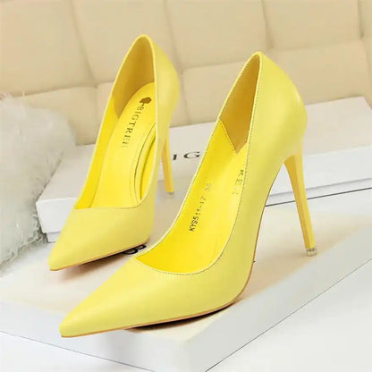 Fashion Women's Pointed Toe Pumps Soft Leather High Heels Slip-On Candy Colored 7.5/10.5cm Shoes