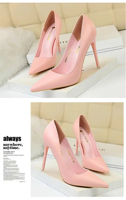 Fashion Women's Pointed Toe Pumps Soft Leather High Heels Slip-On Candy Colored 7.5/10.5cm Shoes