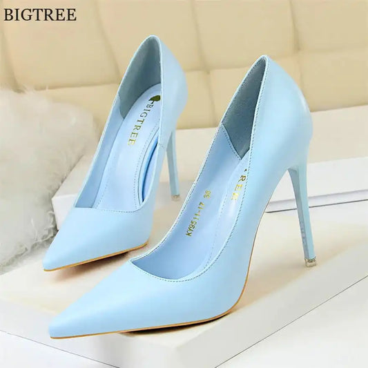 Fashion Women's Pointed Toe Pumps Soft Leather High Heels Slip-On Candy Colored 7.5/10.5cm Shoes