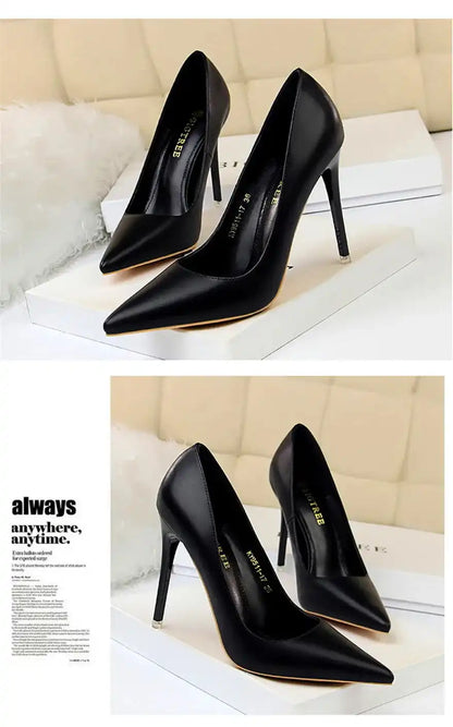 Fashion Women's Pointed Toe Pumps Soft Leather High Heels Slip-On Candy Colored 7.5/10.5cm Shoes