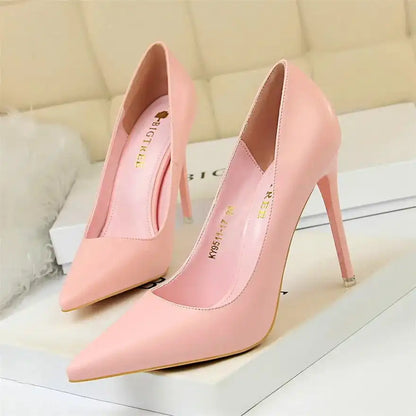 Fashion Women's Pointed Toe Pumps Soft Leather High Heels Slip-On Candy Colored 7.5/10.5cm Shoes