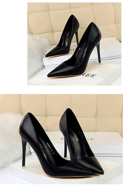 Fashion Women's Pointed Toe Pumps Soft Leather High Heels Slip-On Candy Colored 7.5/10.5cm Shoes