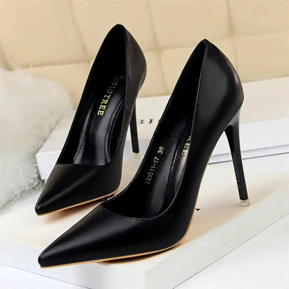 Fashion Women's Pointed Toe Pumps Soft Leather High Heels Slip-On Candy Colored 7.5/10.5cm Shoes