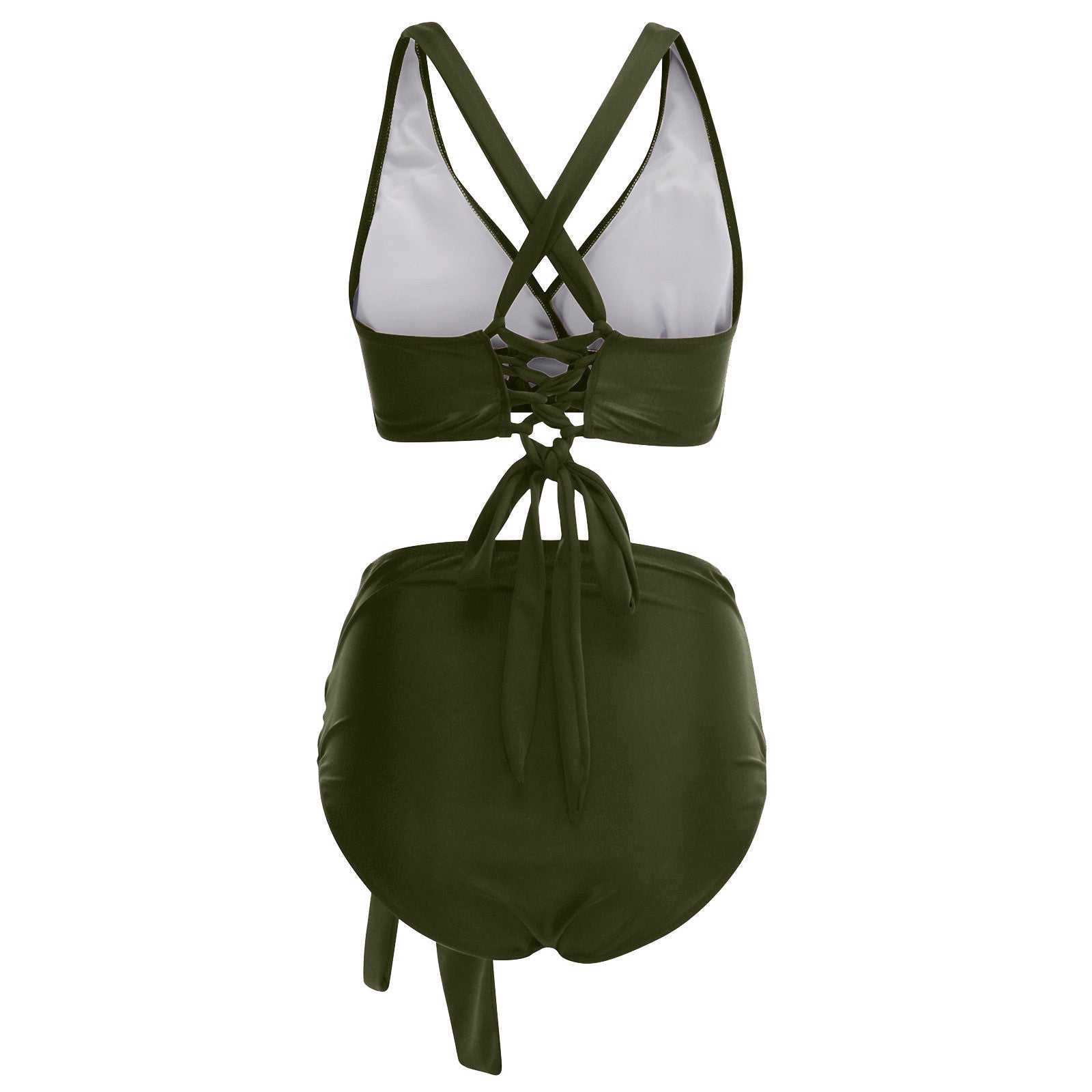 2023 Womens Swimwear High Waist Bikini Solid Color Plus Size Big Breast Swimsuit Strappy Bather Swimming Wear Bathing Suit - Just The Fly Way