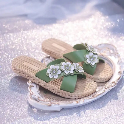 Shine On Floral Summer Slippers for Women – Stylish Non-Slip Sandals with Gold, Silver, Moissanite & Amethyst Accents - Just The Fly Way