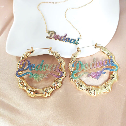 2021 Stainless Steel Customized Jewelry Set Custom Name Earrings Colorful Jewelry Set Necklace/Earrings/Bracelet/ Ring for Women