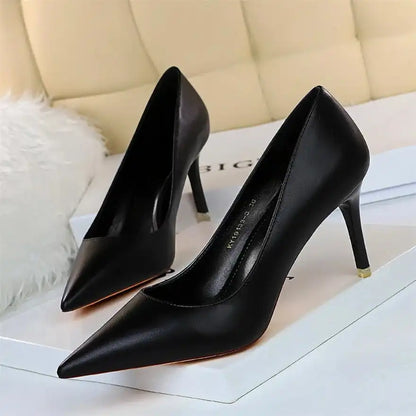 Fashion Women's Pointed Toe Pumps Soft Leather High Heels Slip-On Candy Colored 7.5/10.5cm Shoes
