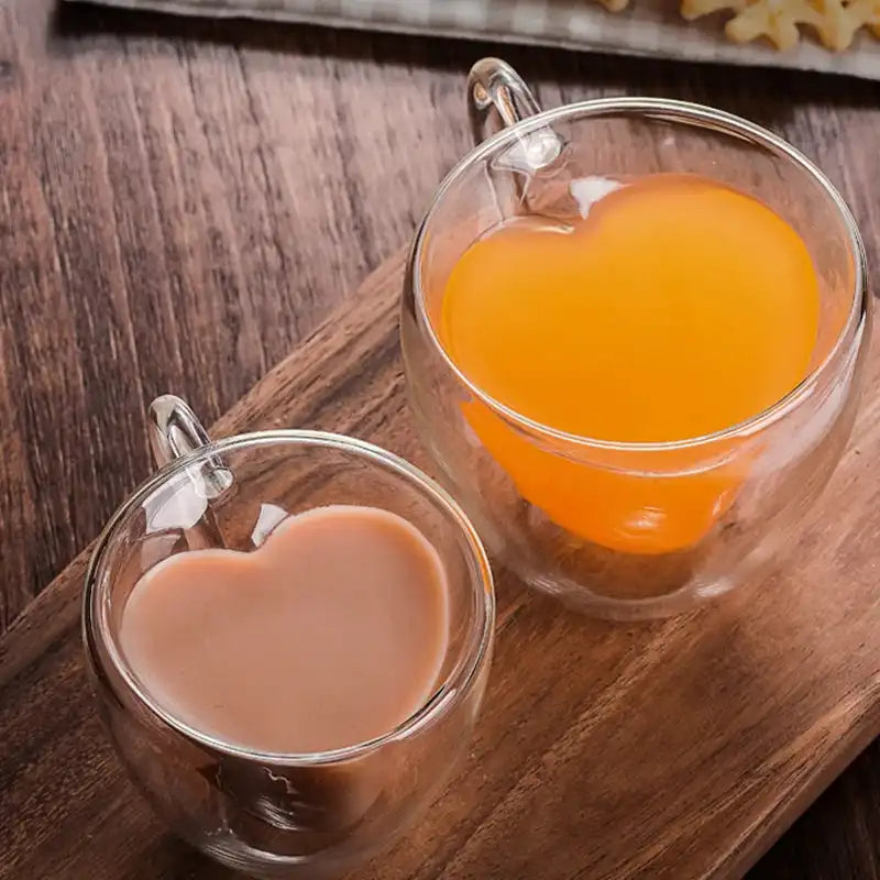 Heart Love Shaped Glass Mug Couple Cups Double Glass Cup Heat-Resisting Wine Glasses Tea Mugs Milk Espresso Coffee Cup Drinkware - Just The Fly Way