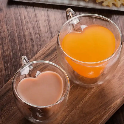 Heart Love Shaped Glass Mug Couple Cups Double Glass Cup Heat-Resisting Wine Glasses Tea Mugs Milk Espresso Coffee Cup Drinkware - Just The Fly Way