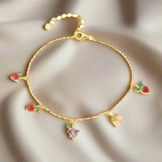 Gold Plated 925 Sterling Silver Stylish Geometric Bracelet - Exquisite Fruit Design, Simple and Cute Jewelry for Women - Just The Fly Way