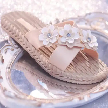 Shine On Floral Summer Slippers for Women – Stylish Non-Slip Sandals with Gold, Silver, Moissanite & Amethyst Accents - Just The Fly Way