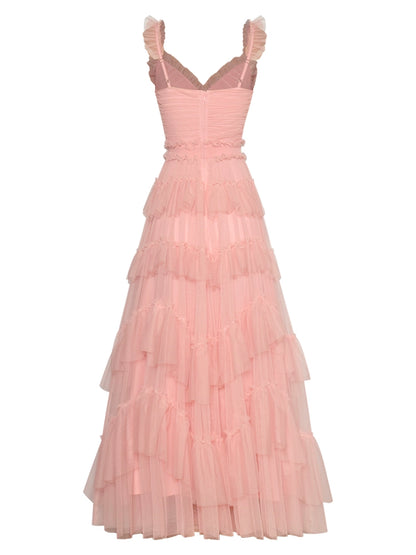 Backless Gauzy Formal Swing Dress Cake Summer Suspender Skirt